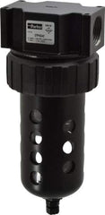 Parker - 3/4" Port, 7.67" High x 3.24" Wide Standard Filter with Polycarbonate Bowl, Manual Drain - 145 SCFM, 150 Max psi, 125°F Max Temp, Modular Connection, Bowl Guard, 7.2 oz Bowl Capacity - Exact Tool & Supply