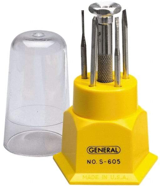 General - 5 Piece Phillips & Slotted Screwdriver Set - Round Shank, Steel Handle, Blade Sizes: Length 1, Bit Sizes: Philips #0, Tip Thickness: 1/25, 1/19, 1/14 & 1/10 - Exact Tool & Supply