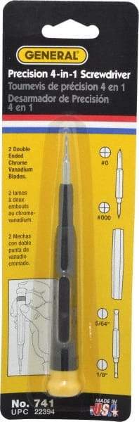 General - 4 Piece Bit Screwdriver - Phillips, Slotted, Precision - Exact Tool & Supply