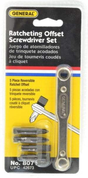 General - 5 Piece Ratcheting Offset Slotted & Phillips Screwdriver Set - 3-7/8" OAL - Exact Tool & Supply