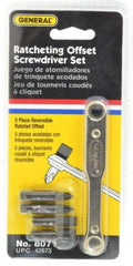 General - 5 Piece Ratcheting Offset Slotted & Phillips Screwdriver Set - 3-7/8" OAL - Exact Tool & Supply