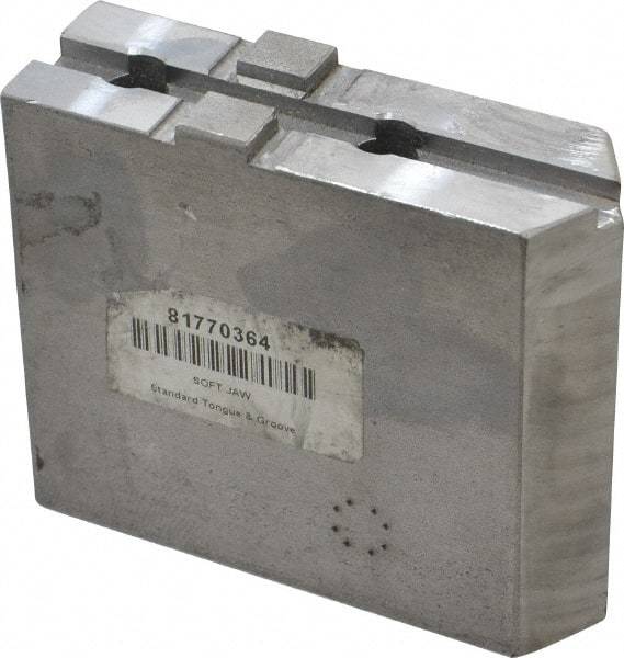 H & R Manufacturing - Tongue & Groove Attachment, Square Soft Lathe Chuck Jaw - Steel, 1-3/4" Btw Mount Hole Ctrs, 3-15/16" Long x 1-1/4" Wide x 3-3/8" High, 5/16" Groove - Exact Tool & Supply