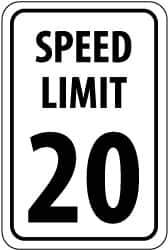 NMC - "Speed Limit 20", 12" Wide x 18" High, Aluminum Speed Limit Signs - 0.063" Thick, Black on White, Rectangle, Post Mount - Exact Tool & Supply