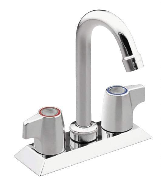 Moen - Deck Plate Mount, Bar and Hospitality Faucet without Spray - Two Handle, Knob Handle, Gooseneck Spout - Exact Tool & Supply