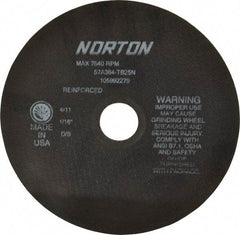 Norton - 8" 36 Grit Aluminum Oxide Cutoff Wheel - 1/16" Thick, 1-1/4" Arbor, 7,640 Max RPM, Use with Stationary Grinders - Exact Tool & Supply