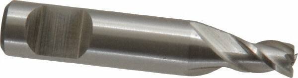 Interstate - 5/32", 1/4" LOC, 1/4" Shank Diam, 1-9/32" OAL, 3 Flute, Cobalt Square End Mill - Single End, Uncoated, Spiral Flute, Centercutting, Right Hand Cut, Right Hand Flute - Exact Tool & Supply