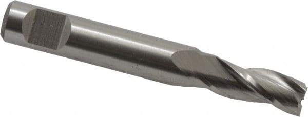 Interstate - 7/32", 1/2" LOC, 1/4" Shank Diam, 1-3/4" OAL, 3 Flute, Cobalt Square End Mill - Single End, Uncoated, Spiral Flute, Centercutting, Right Hand Cut, Right Hand Flute - Exact Tool & Supply