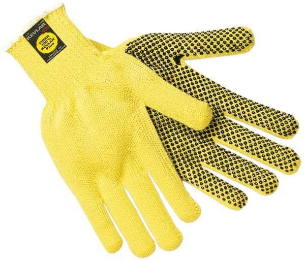 MCR Safety - Size S (7), PVC Coated Cut Resistant Gloves - Fully Coated Coated, Kevlar Lining, Knit Wrist, Yellow/Black, Paired - Exact Tool & Supply