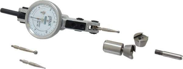 Fowler - 0.06 Inch Range, 0.0005 Inch Dial Graduation, Horizontal Dial Test Indicator - 1 Inch White Dial, 0-15-0 Dial Reading - Exact Tool & Supply