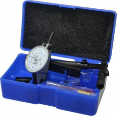 Fowler - 12 Piece, 0" to 0.06" Measuring Range, 1-1/2" Dial Diam, 0-15-0 Dial Reading, Horizontal White Dial Test Indicator Kit - 5/8" Contact Point Length, 0.04, 0.08 & 0.12" Ball Diam, 0.0005" Dial Graduation - Exact Tool & Supply