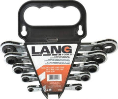 Lang - 5 Piece, 1/4 x 5/16 to 11/16 x 7/8", 12 Point, Ratcheting Box Wrench Set - Inch System of Measurement, Chrome Finish - Exact Tool & Supply