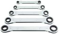 Lang - 5 Pc, 7 x 8 - 15 x 17mm, 12-Point Metric Ratcheting Box Wrench Set - Exact Tool & Supply