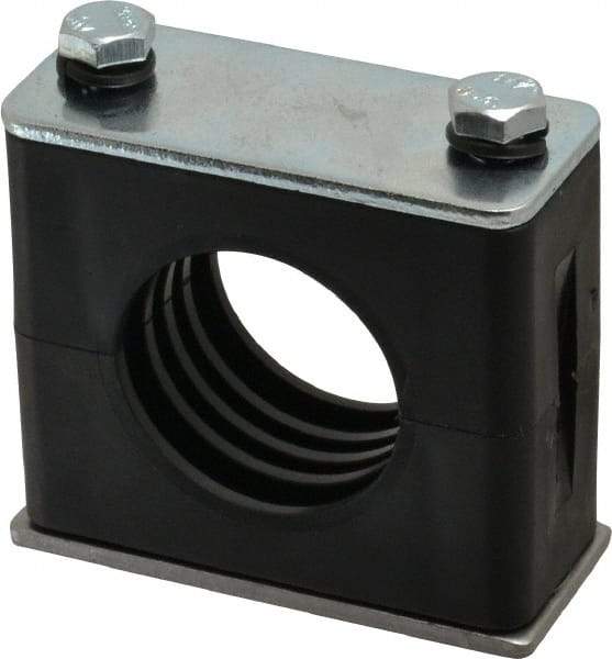 HYDAC - 2.83" Wide x 2.52" High x 1.18" Deep, Polypropylene Standard Duty Vibration-Control Clamp - Carbon Steel Plate, Mount with Weld Plate, Top Plate, Plastic Clamp Pair, Bolts - Exact Tool & Supply