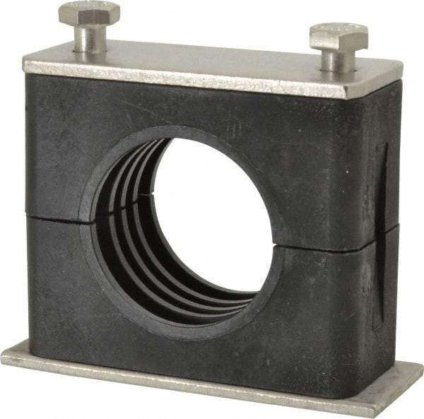 HYDAC - 2.83" Wide x 2.52" High x 1.18" Deep, Polypropylene Standard Duty Stainless Vibration-Control Clamp - Stainless Steel Plate, Mount with Weld Plate, Top Plate, Plastic Clamp Pair, Bolts - Exact Tool & Supply