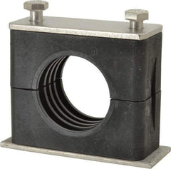 HYDAC - 2.83" Wide x 2.52" High x 1.18" Deep, Polypropylene Standard Duty Stainless Vibration-Control Clamp - Stainless Steel Plate, Mount with Weld Plate, Top Plate, Plastic Clamp Pair, Bolts - Exact Tool & Supply