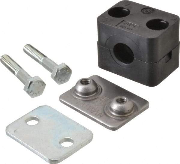 HYDAC - 1.65" Wide x 1.42" High x 1.18" Deep, Polypropylene Standard Duty Vibration-Control Clamp - Carbon Steel Plate, For 1/4" Pipe, Mount with Weld Plate, Top Plate, Plastic Clamp Pair, Bolts - Exact Tool & Supply