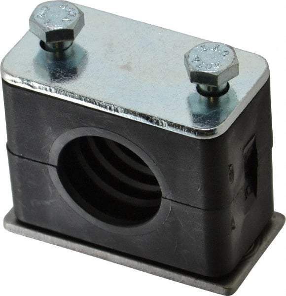 HYDAC - 2.32" Wide x 1.89" High x 1.18" Deep, Polypropylene Standard Duty Vibration-Control Clamp - Carbon Steel Plate, For 3/4" Pipe, Mount with Weld Plate, Top Plate, Plastic Clamp Pair, Bolts - Exact Tool & Supply