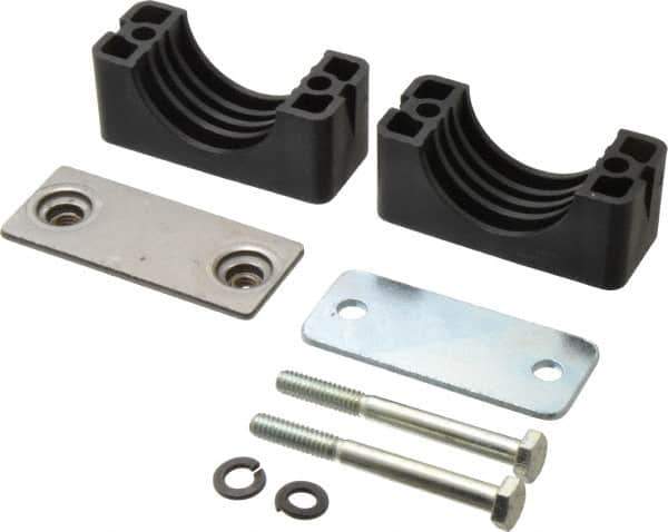 HYDAC - 2.83" Wide x 2.52" High x 1.18" Deep, Polypropylene Standard Duty Vibration-Control Clamp - Carbon Steel Plate, For 1-1/4" Pipe, Mount with Weld Plate, Top Plate, Plastic Clamp Pair, Bolts - Exact Tool & Supply