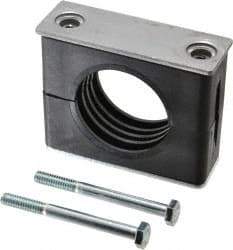 HYDAC - 3.46" Wide x 2.83" High x 1.18" Deep, Polypropylene Standard Duty Vibration-Control Clamp - Carbon Steel Plate, For 1-1/2" Pipe, Mount with Weld Plate, Top Plate, Plastic Clamp Pair, Bolts - Exact Tool & Supply