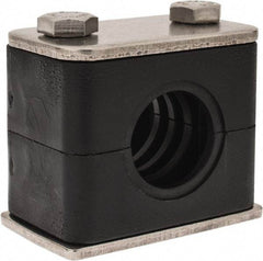 HYDAC - 1.97" Wide x 1.69" High x 1.18" Deep, Polypropylene Standard Duty Vibration-Control Clamp - Stainless Steel Plate, For 1/2" Pipe, Mount with Weld Plate, Top Plate, Plastic Clamp Pair, Bolts - Exact Tool & Supply