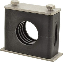 HYDAC - 2.83" Wide x 2.52" High x 1.18" Deep, Polypropylene Standard Duty Vibration-Control Clamp - Stainless Steel Plate, For 1" Pipe, Mount with Weld Plate, Top Plate, Plastic Clamp Pair, Bolts - Exact Tool & Supply