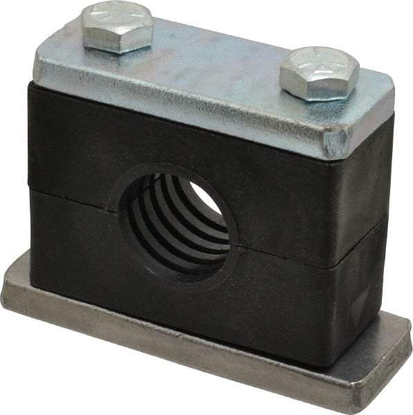 HYDAC - 3.35" Wide x 2.52" High x 1.18" Deep, Polypropylene Heavy Duty Vibration-Control Clamp - Carbon Steel Plate, Mount with Weld Plate, Top Plate, Plastic Clamp Pair, Bolts - Exact Tool & Supply