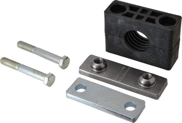 HYDAC - 3.94" Wide x 2.99" High x 1.18" Deep, Polypropylene Heavy Duty Vibration-Control Clamp - Carbon Steel Plate, Mount with Weld Plate, Top Plate, Plastic Clamp Pair, Bolts - Exact Tool & Supply