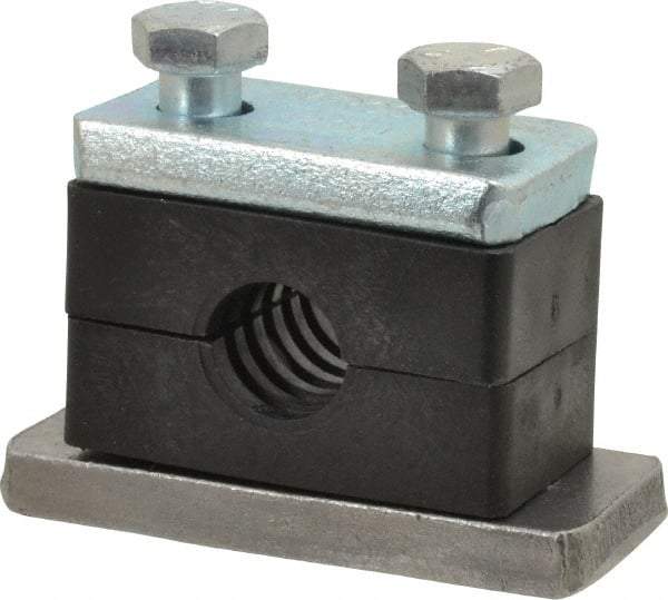 HYDAC - 2.87" Wide x 1.89" High x 1.18" Deep, Polypropylene Heavy Duty Vibration-Control Clamp - Carbon Steel Plate, For 3/8" Pipe, Mount with Weld Plate, Top Plate, Plastic Clamp Pair, Bolts - Exact Tool & Supply