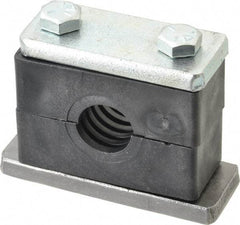 HYDAC - 3.35" Wide x 2.52" High x 1.18" Deep, Polypropylene Heavy Duty Vibration-Control Clamp - Carbon Steel Plate, For 1/2" Pipe, Mount with Weld Plate, Top Plate, Plastic Clamp Pair, Bolts - Exact Tool & Supply