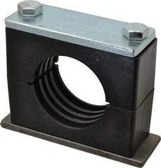 HYDAC - 7.09" Wide x 5.51" High x 2.36" Deep, Polypropylene Heavy Duty Vibration-Control Clamp - Carbon Steel Plate, For 3" Pipe, Mount with Weld Plate, Top Plate, Plastic Clamp Pair, Bolts - Exact Tool & Supply
