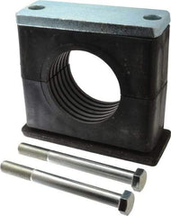 HYDAC - 8.86" Wide x 7.87" High x 3.15" Deep, Polypropylene Heavy Duty Vibration-Control Clamp - Carbon Steel Plate, For 4" Pipe, Mount with Weld Plate, Top Plate, Plastic Clamp Pair, Bolts - Exact Tool & Supply
