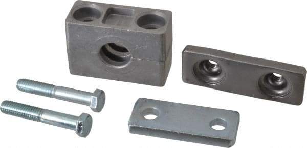 HYDAC - 3.35" Wide x 2.52" High x 1.18" Deep, Aluminum Heavy Duty Vibration-Control Clamp - Carbon Steel Plate, For 1/2" Pipe, Mount with Weld Plate, Top Plate, Plastic Clamp Pair, Bolts - Exact Tool & Supply