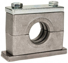 HYDAC - 3.94" Wide x 2.99" High x 1.18" Deep, Aluminum Heavy Duty Vibration-Control Clamp - Carbon Steel Plate, For 1" Pipe, Mount with Weld Plate, Top Plate, Plastic Clamp Pair, Bolts - Exact Tool & Supply