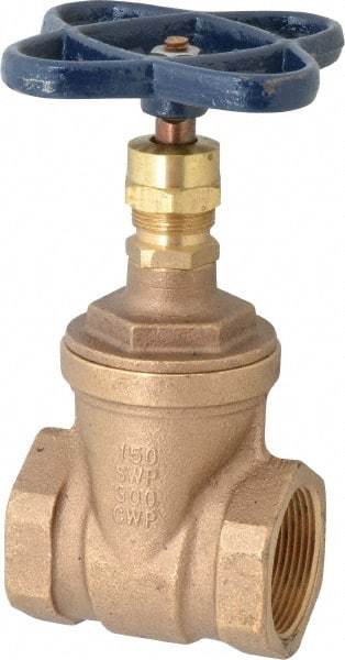 NIBCO - 1-1/2" Pipe, Class 150, Threaded Bronze Solid Wedge Stem Gate Valve - 300 WOG, 150 WSP, Screw-In Bonnet - Exact Tool & Supply