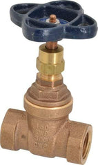 NIBCO - 1/2" Pipe, Class 150, Threaded Bronze Solid Wedge Stem Gate Valve - 300 WOG, 150 WSP, Screw-In Bonnet - Exact Tool & Supply