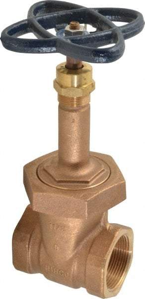 NIBCO - 1-1/2" Pipe, Class 150, Threaded Bronze Solid Wedge Rising Stem Gate Valve - 300 WOG, 150 WSP, Bolted Bonnet - Exact Tool & Supply
