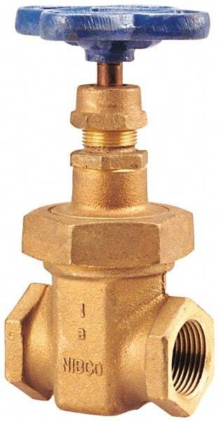 NIBCO - 1-1/4" Pipe, Class 150, Threaded Bronze Solid Wedge Stem Gate Valve - 300 WOG, 150 WSP, Union Bonnet - Exact Tool & Supply