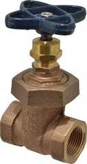 NIBCO - 1" Pipe, Class 150, Threaded Bronze Solid Wedge Stem Gate Valve - 300 WOG, 150 WSP, Union Bonnet - Exact Tool & Supply