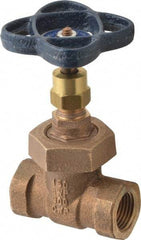 NIBCO - 1/2" Pipe, Class 150, Threaded Bronze Solid Wedge Stem Gate Valve - 300 WOG, 150 WSP, Union Bonnet - Exact Tool & Supply