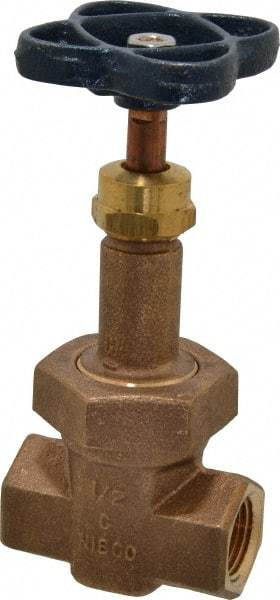 NIBCO - 1/2" Pipe, Class 200, Threaded Bronze Alloy Solid Wedge Rising Stem Gate Valve - 400 WOG, 200 WSP, Union Bonnet - Exact Tool & Supply