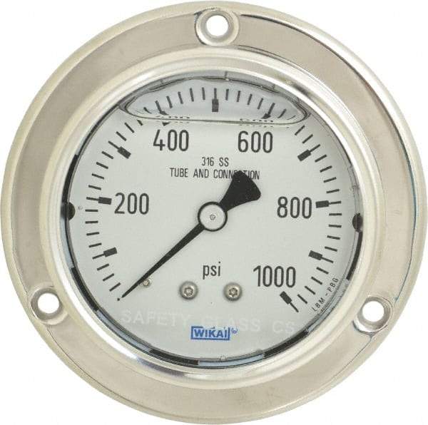 Wika - 2-1/2" Dial, 1/4 Thread, 0-1,000 Scale Range, Pressure Gauge - Lower Back Connection Mount, Accurate to 2-1-2% of Scale - Exact Tool & Supply