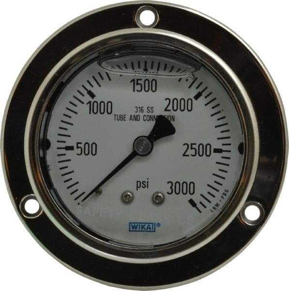 Wika - 2-1/2" Dial, 1/4 Thread, 0-3,000 Scale Range, Pressure Gauge - Lower Back Connection Mount, Accurate to 2-1-2% of Scale - Exact Tool & Supply