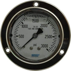 Wika - 2-1/2" Dial, 1/4 Thread, 0-3,000 Scale Range, Pressure Gauge - Lower Back Connection Mount, Accurate to 2-1-2% of Scale - Exact Tool & Supply
