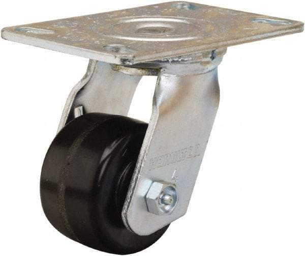 Hamilton - 3-1/4" Diam x 2" Wide x 5-1/4" OAH Top Plate Mount Swivel Caster - Phenolic, 700 Lb Capacity, Straight Roller Bearing, 4-1/2 x 6-1/4" Plate - Exact Tool & Supply