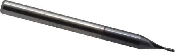 Accupro - 1/32", 3/32" LOC, 1/8" Shank Diam, 1-1/2" OAL, 2 Flute, Solid Carbide Square End Mill - Single End, AlTiN Finish, Spiral Flute, 30° Helix, Centercutting, Right Hand Cut, Right Hand Flute - Exact Tool & Supply