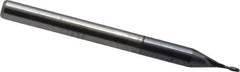 Accupro - 1/32", 3/32" LOC, 1/8" Shank Diam, 1-1/2" OAL, 2 Flute, Solid Carbide Square End Mill - Single End, AlTiN Finish, Spiral Flute, 30° Helix, Centercutting, Right Hand Cut, Right Hand Flute - Exact Tool & Supply
