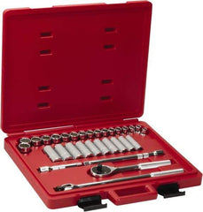 Proto - 31 Piece 1/2" Drive Chrome Finish Deep Well Socket Set - 12 Points, 10mm to 26mm Range, Metric Measurement Standard - Exact Tool & Supply