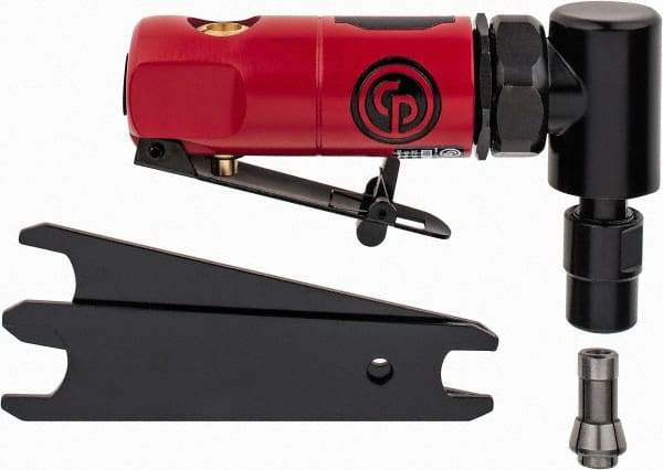 Chicago Pneumatic - 1/4" Collet, Angle Handle, Straight Air Die Grinder - 22,500 RPM, Front Exhaust, 22 CFM, 0.3 hp, 90 psi, 1/4" Inlet - Exact Tool & Supply