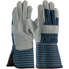 ‎82-7663/L Split Leather Palm - Silver Series - A/B Select Shoulder - Bl./Green Striped - Rubberized GT - Exact Tool & Supply