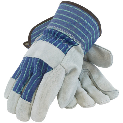 ‎82-7763/XL Split Leather Palm - Silver Series - A/B Select Shoulder - Dbl Palm - Bl./Green - Rubberized SC - Exact Tool & Supply